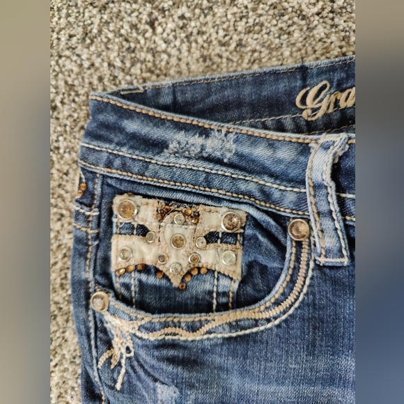 Grace In LA Jeans Sequin Slightly Distressed Boot Cut Blue Jeans Women's 27. - Picture 3 of 8